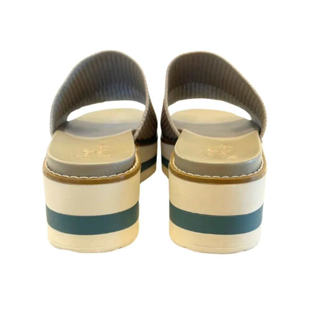 Crown Vintage Beige Ribbed Slide Sandal with Striped Platform